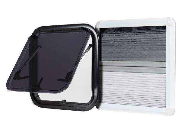 Wohnmobil Fenster 450x450mm Komplett Set mit Rollo und Moskitonetz